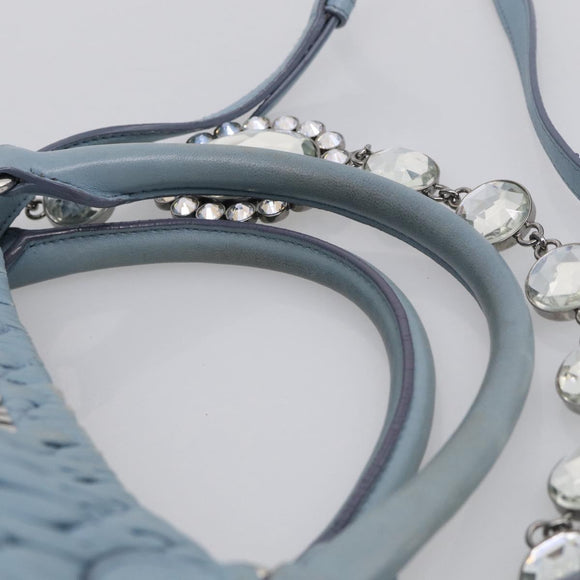Miu Miu Matelasse Chain Shoulder Bag Leather 2way Light Blue Silver Auth 213798V