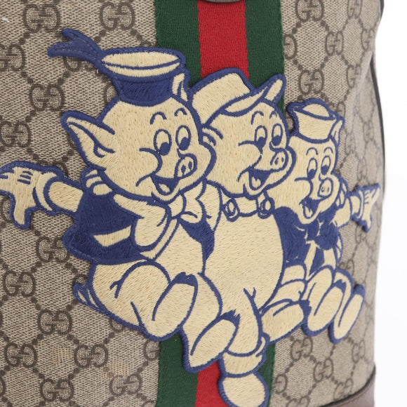 GUCCI GG Supreme Disney Three Little Pigs Backpack PVC Beige 552884 Auth 213800M