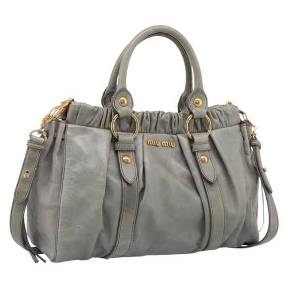 Miu Miu Vitellolux Hand Bag Leather 2way Gold Light Green Auth 213807M