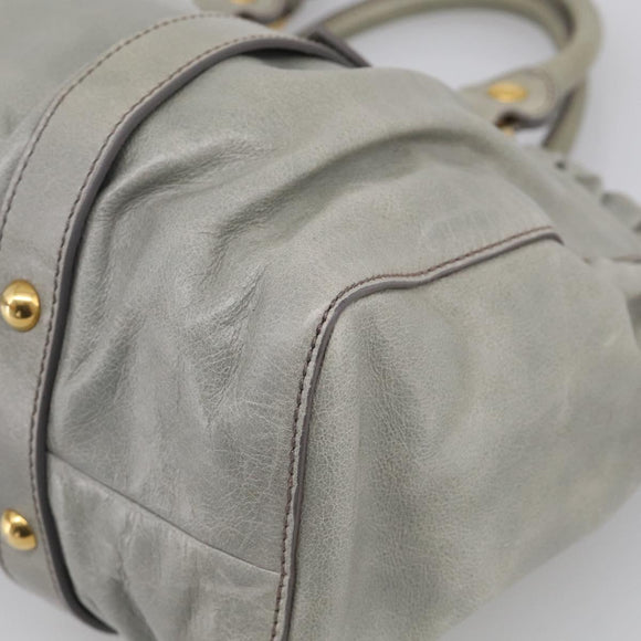 Miu Miu Vitellolux Hand Bag Leather 2way Gold Light Green Auth 213807M