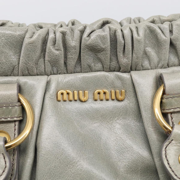 Miu Miu Vitellolux Hand Bag Leather 2way Gold Light Green Auth 213807M