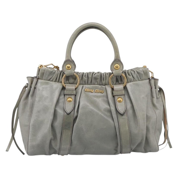 Miu Miu Vitellolux Hand Bag Leather 2way Gold Light Green Auth 213807M