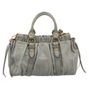 Miu Miu Vitellolux Hand Bag Leather 2way Gold Light Green Auth 213807M-3