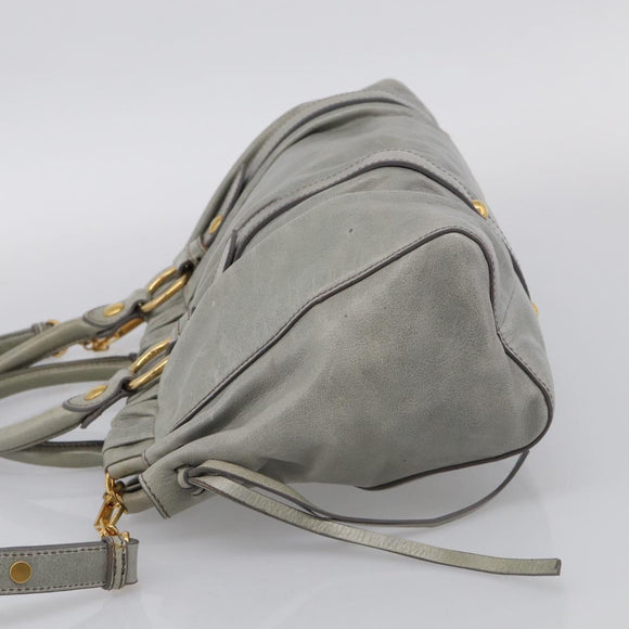 Miu Miu Vitellolux Hand Bag Leather 2way Gold Light Green Auth 213807M