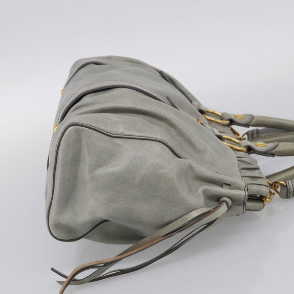 Miu Miu Vitellolux Hand Bag Leather 2way Gold Light Green Auth 213807M