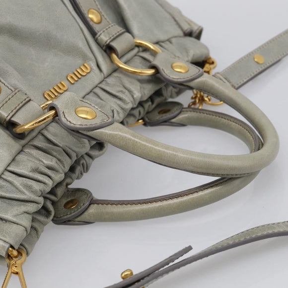 Miu Miu Vitellolux Hand Bag Leather 2way Gold Light Green Auth 213807M