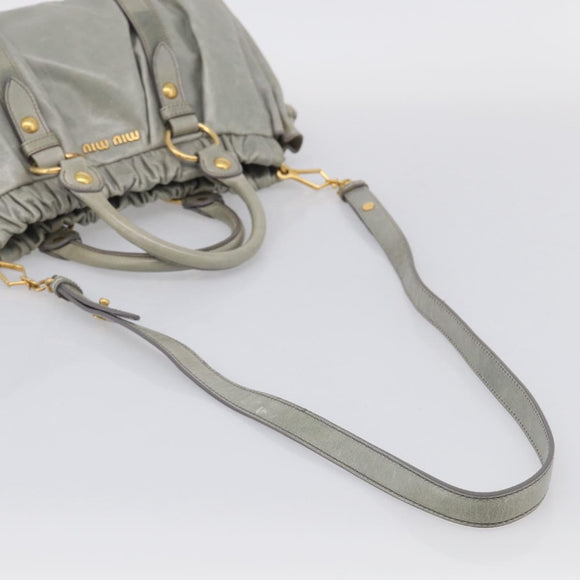 Miu Miu Vitellolux Hand Bag Leather 2way Gold Light Green Auth 213807M
