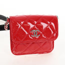 CHANEL Matelasse In Love Belt Bag Waist Bag Patent Black Silver CC Auth 213810SM-14