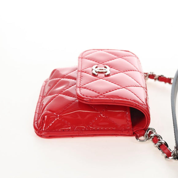 CHANEL Matelasse In Love Belt Bag Waist Bag Patent Black Silver CC Auth 213810SM