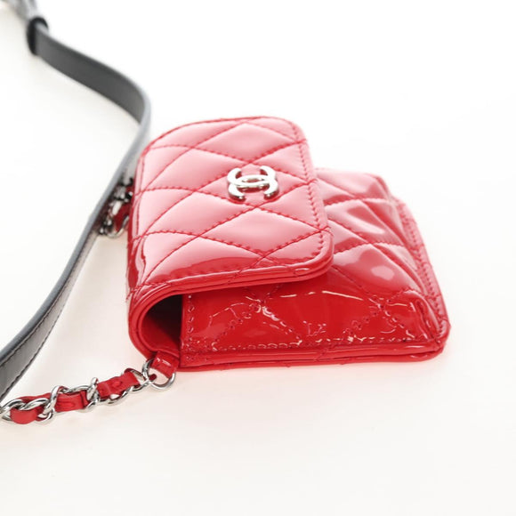 CHANEL Matelasse In Love Belt Bag Waist Bag Patent Black Silver CC Auth 213810SM