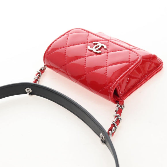 CHANEL Matelasse In Love Belt Bag Waist Bag Patent Black Silver CC Auth 213810SM