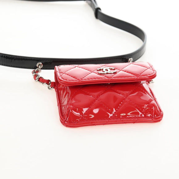 CHANEL Matelasse In Love Belt Bag Waist Bag Patent Black Silver CC Auth 213810SM