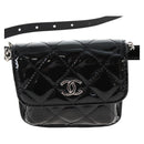 CHANEL Matelasse In Love Belt Bag Waist Bag Patent Black Silver CC Auth 213810SM-2