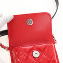 CHANEL Matelasse In Love Belt Bag Waist Bag Patent Black Silver CC Auth 213810SM-21
