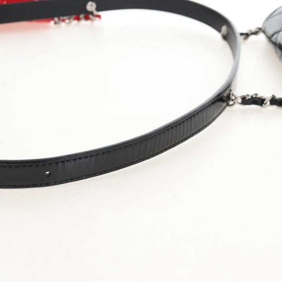 CHANEL Matelasse In Love Belt Bag Waist Bag Patent Black Silver CC Auth 213810SM