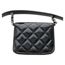 CHANEL Matelasse In Love Belt Bag Waist Bag Patent Black Silver CC Auth 213810SM-3