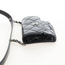 CHANEL Matelasse In Love Belt Bag Waist Bag Patent Black Silver CC Auth 213810SM-4