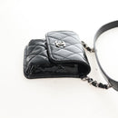 CHANEL Matelasse In Love Belt Bag Waist Bag Patent Black Silver CC Auth 213810SM-5