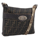 FENDI Zucca Canvas Celeria Shoulder Bag Brown Silver 8BT092 Auth 213811-1
