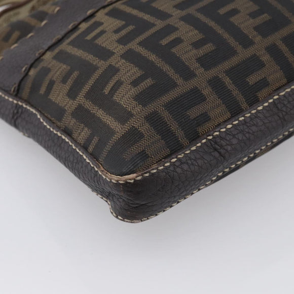 FENDI Zucca Canvas Celeria Shoulder Bag Brown Silver 8BT092 Auth 213811