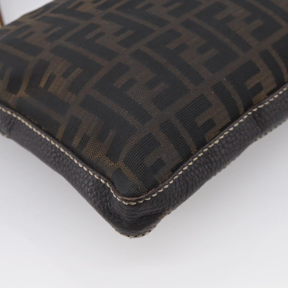 FENDI Zucca Canvas Celeria Shoulder Bag Brown Silver 8BT092 Auth 213811