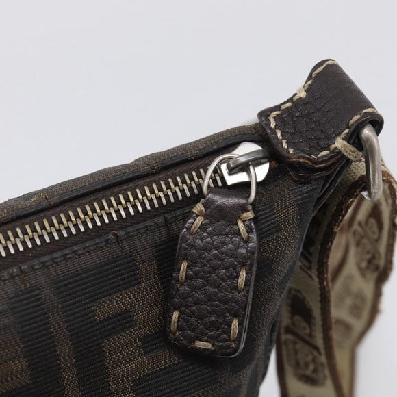 FENDI Zucca Canvas Celeria Shoulder Bag Brown Silver 8BT092 Auth 213811