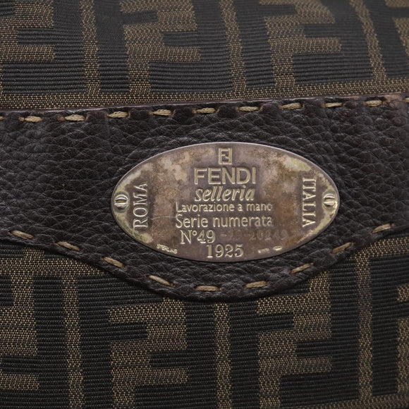 FENDI Zucca Canvas Celeria Shoulder Bag Brown Silver 8BT092 Auth 213811