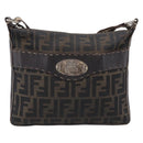 FENDI Zucca Canvas Celeria Shoulder Bag Brown Silver 8BT092 Auth 213811-2
