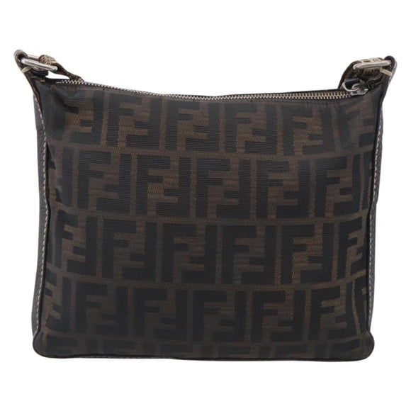 FENDI Zucca Canvas Celeria Shoulder Bag Brown Silver 8BT092 Auth 213811