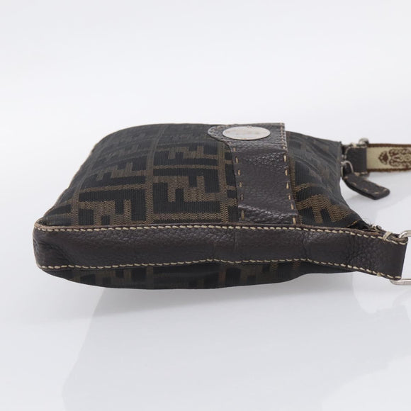 FENDI Zucca Canvas Celeria Shoulder Bag Brown Silver 8BT092 Auth 213811