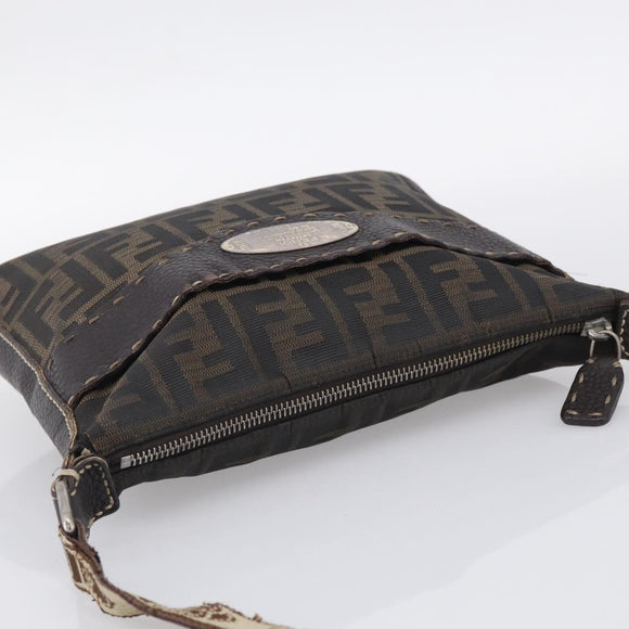 FENDI Zucca Canvas Celeria Shoulder Bag Brown Silver 8BT092 Auth 213811