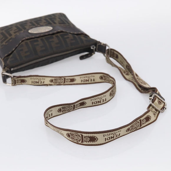 FENDI Zucca Canvas Celeria Shoulder Bag Brown Silver 8BT092 Auth 213811