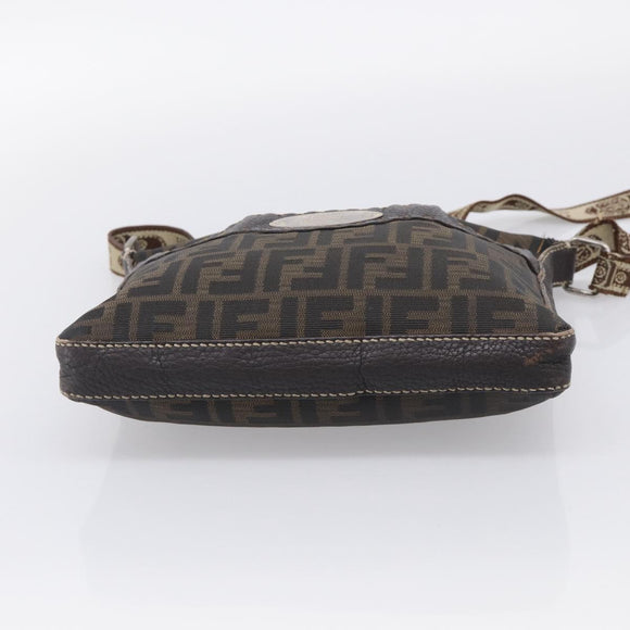 FENDI Zucca Canvas Celeria Shoulder Bag Brown Silver 8BT092 Auth 213811