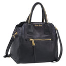 Miu Miu Madras Hand Bag Leather 2way Black Gold Tone Auth 213813V-1