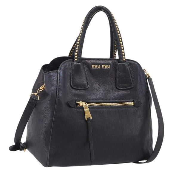 Miu Miu Madras Hand Bag Leather 2way Black Gold Tone Auth 213813V