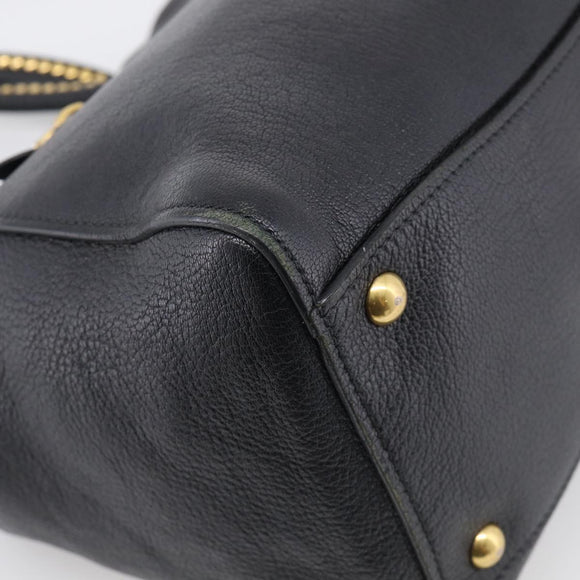 Miu Miu Madras Hand Bag Leather 2way Black Gold Tone Auth 213813V
