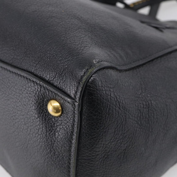 Miu Miu Madras Hand Bag Leather 2way Black Gold Tone Auth 213813V