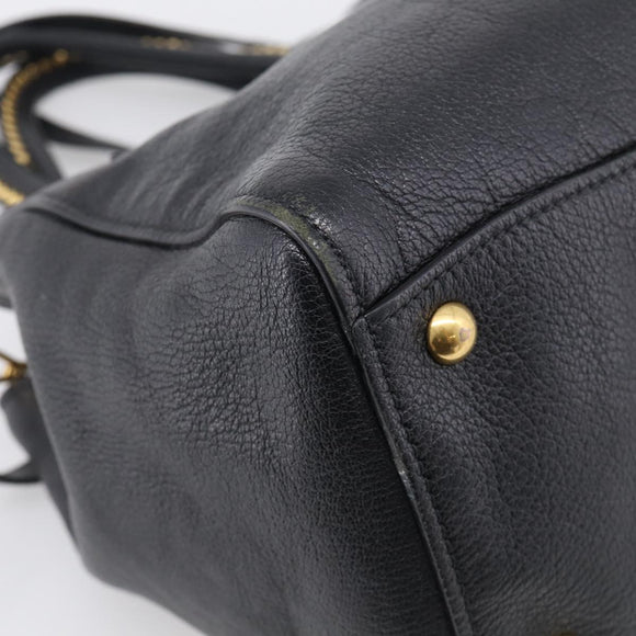 Miu Miu Madras Hand Bag Leather 2way Black Gold Tone Auth 213813V