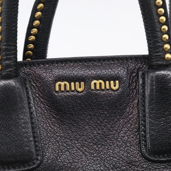 Miu Miu Madras Hand Bag Leather 2way Black Gold Tone Auth 213813V