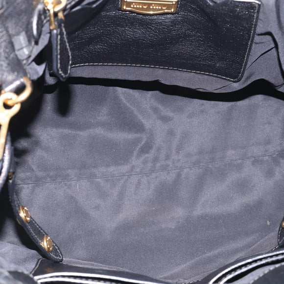 Miu Miu Madras Hand Bag Leather 2way Black Gold Tone Auth 213813V