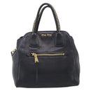 Miu Miu Madras Hand Bag Leather 2way Black Gold Tone Auth 213813V-2