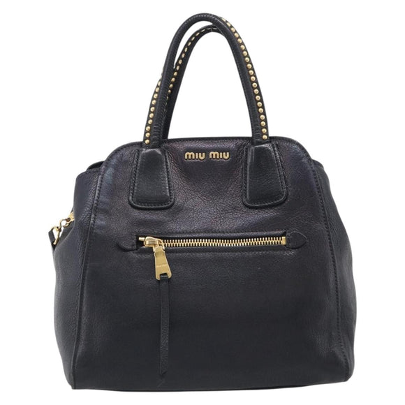 Miu Miu Madras Hand Bag Leather 2way Black Gold Tone Auth 213813V
