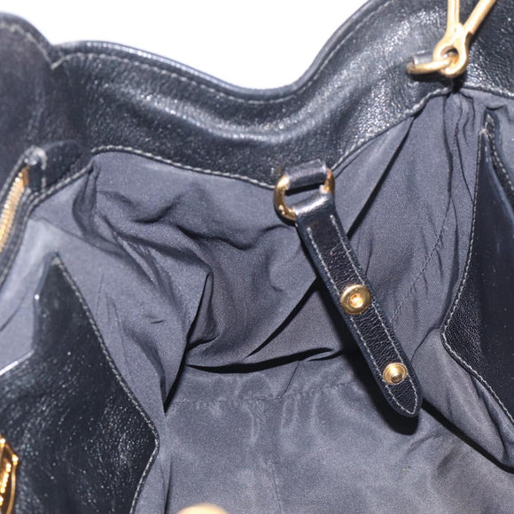 Miu Miu Madras Hand Bag Leather 2way Black Gold Tone Auth 213813V