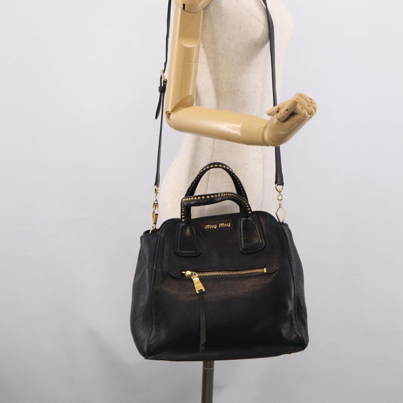 Miu Miu Madras Hand Bag Leather 2way Black Gold Tone Auth 213813V