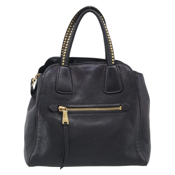 Miu Miu Madras Hand Bag Leather 2way Black Gold Tone Auth 213813V