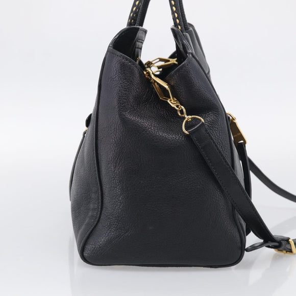 Miu Miu Madras Hand Bag Leather 2way Black Gold Tone Auth 213813V