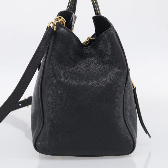 Miu Miu Madras Hand Bag Leather 2way Black Gold Tone Auth 213813V