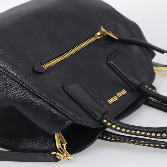 Miu Miu Madras Hand Bag Leather 2way Black Gold Tone Auth 213813V