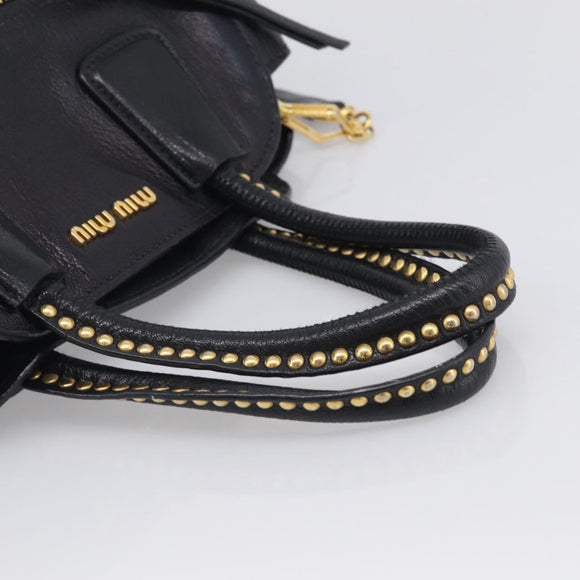 Miu Miu Madras Hand Bag Leather 2way Black Gold Tone Auth 213813V