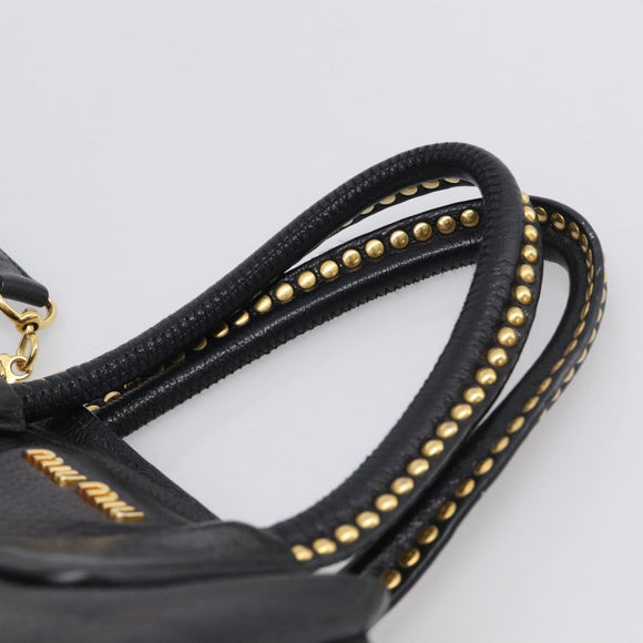 Miu Miu Madras Hand Bag Leather 2way Black Gold Tone Auth 213813V